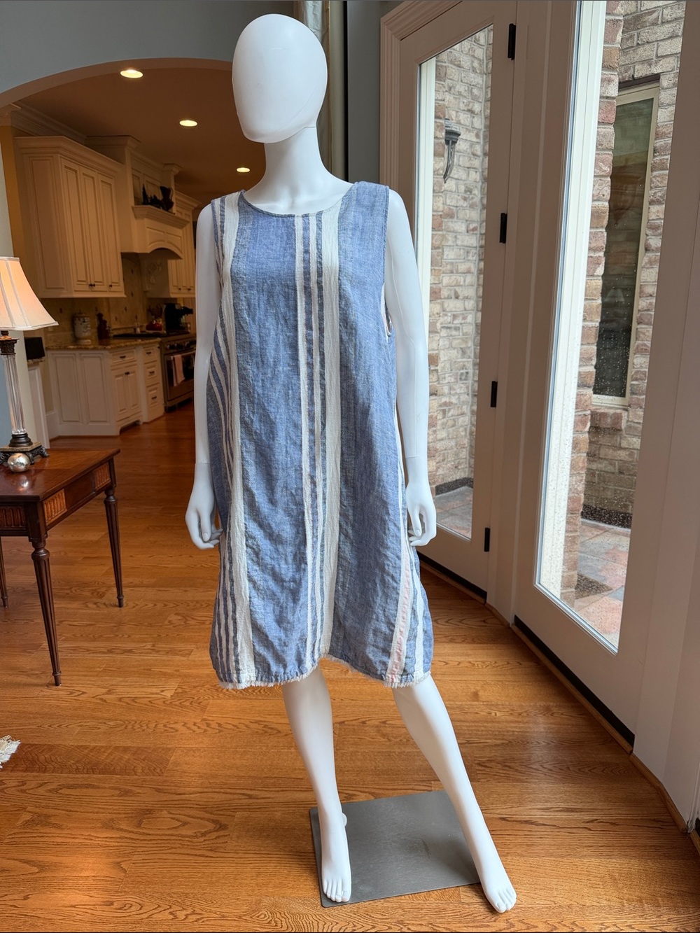Philosophy Blue and White Striped Sleeveless Linen Dress